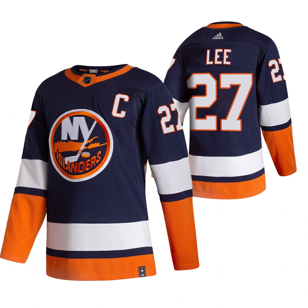 2021 Adidias New York Islanders #27 Anders Lee Navy Blue Men  Reverse Retro Alternate NHL Jersey